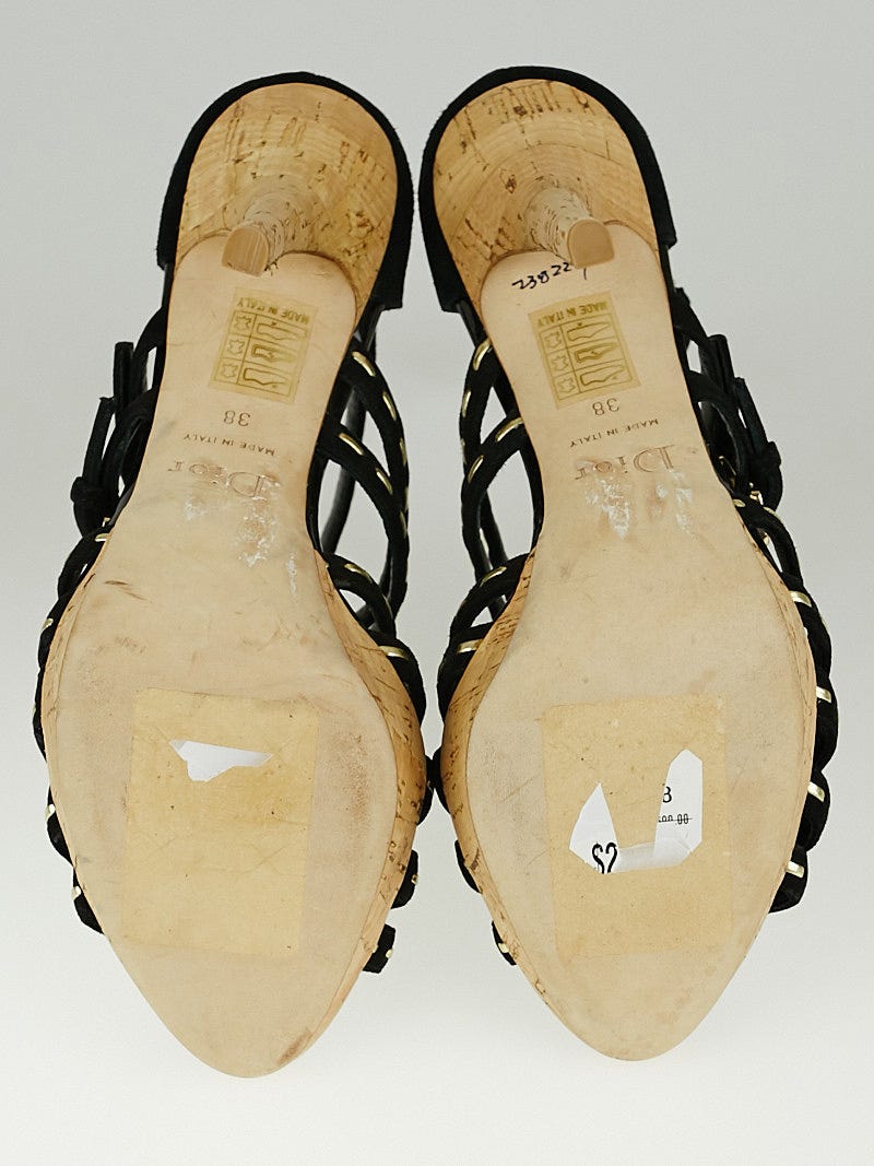 Christian Dior Black Suede Leather and Goldtone Metal Cork Christian Dior Black Suede Leather and Goldtone Metal Cork