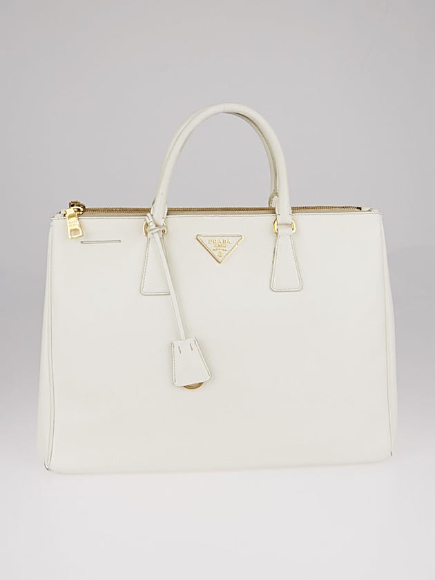 Prada White Saffiano Lux Leather Double Zip Large Tote Bag BN1786