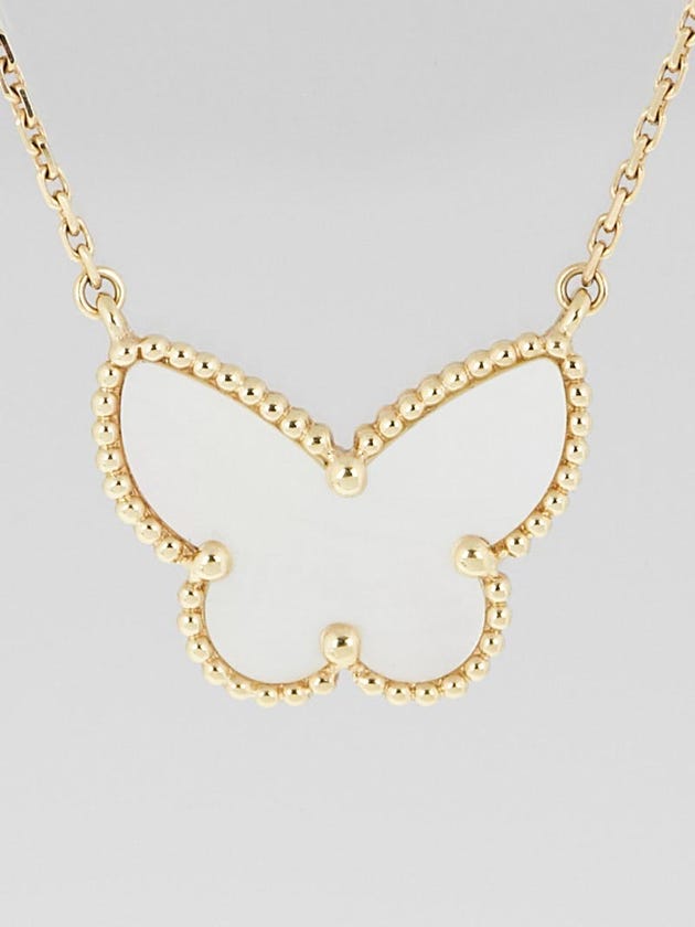 Van Cleef & Arpels 18k Yellow Gold and Mother of Pearl Lucky Alhambra Butterfly Pendant