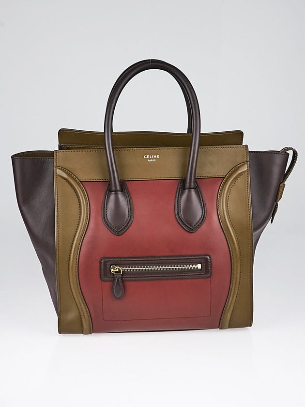 Celine Red Smooth Calfskin Leather Tricolor Mini Luggage Tote Bag