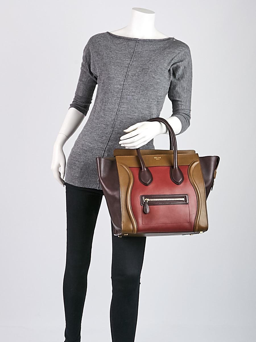 Celine Red Smooth Calfskin Leather Tricolor Mini Luggage Tote Bag