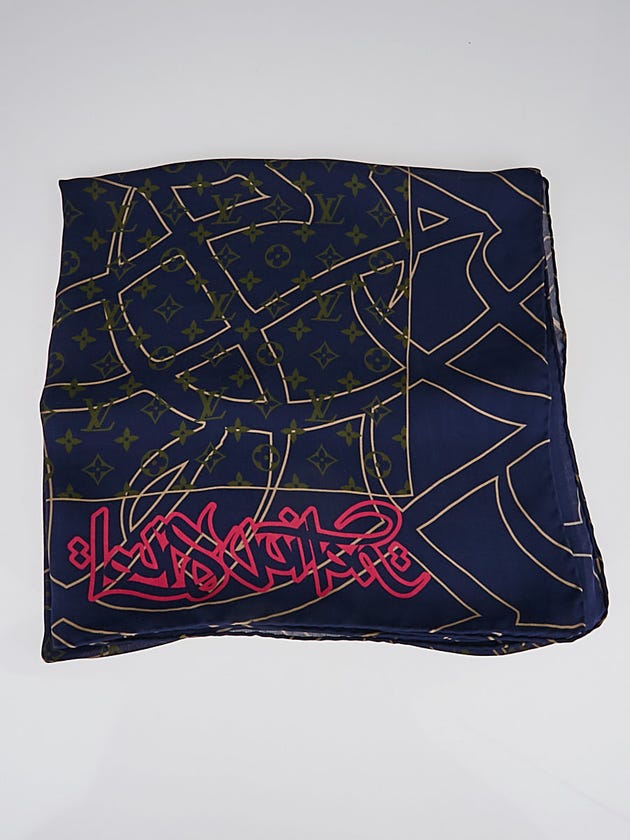 Louis Vuitton Blue/Pink/ Green Monogram Silk Square Calligraffiti Scarf
