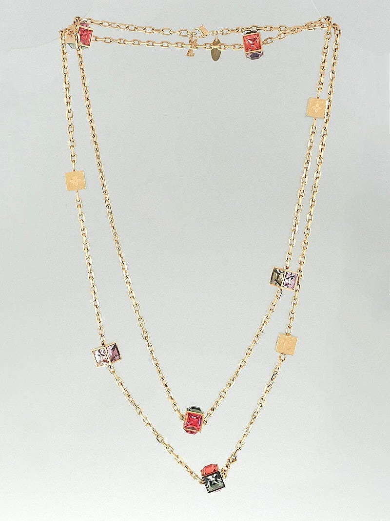 Louis Vuitton Gamble Crystal Gold Tone Necklace For Sale at