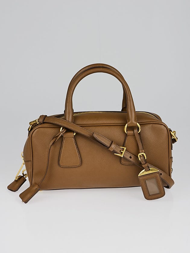 Prada Brown Saffiano Leather Top Handle Bauletto Bag