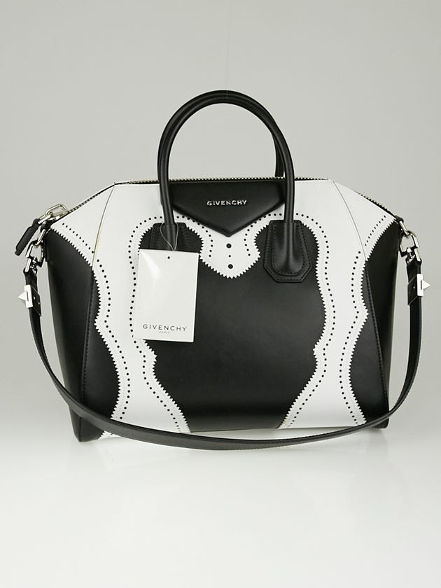 Givenchy Black/White Brogue Leather Medium Antigona Bag