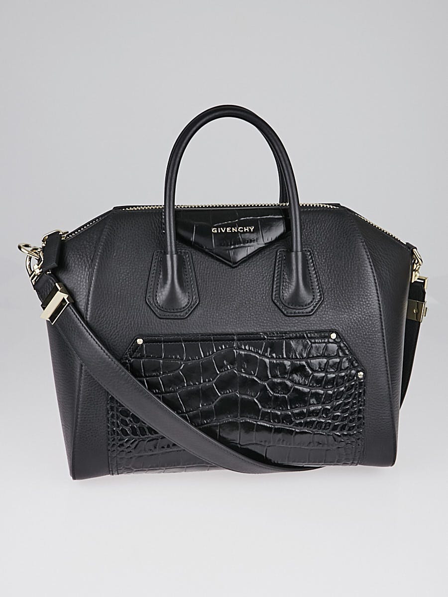 Givenchy Black Croc Embossed Leather Medium Antigona Bag - Yoogi's