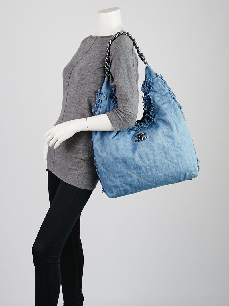 Chanel Light Blue Quilted Denim Chain Hobo Bag - Yoogi's Closet