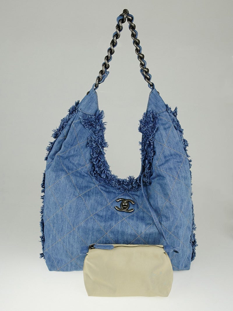 Chanel Light Blue Quilted Denim Chain Hobo Bag - Yoogi's Closet