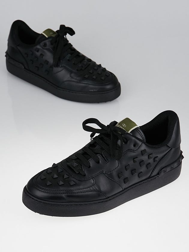 Valentino Black Leather Rockstud Sneakers Size 10.5/41