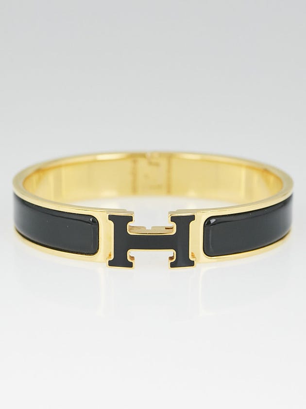 Hermes Black Enamel Gold Plated Clic H GM Narrow Bracelet