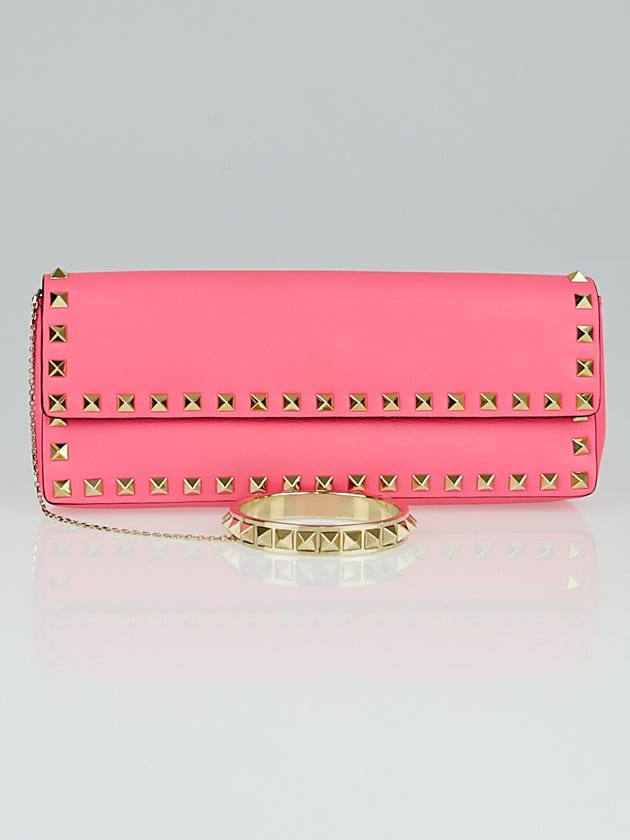 Valentino Hot Pink Leather Rockstud Bracelet Clutch Bag