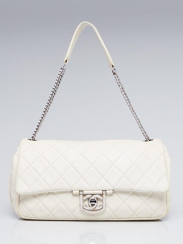 Chanel White Quilted Leather Icon Medium Flap Bag