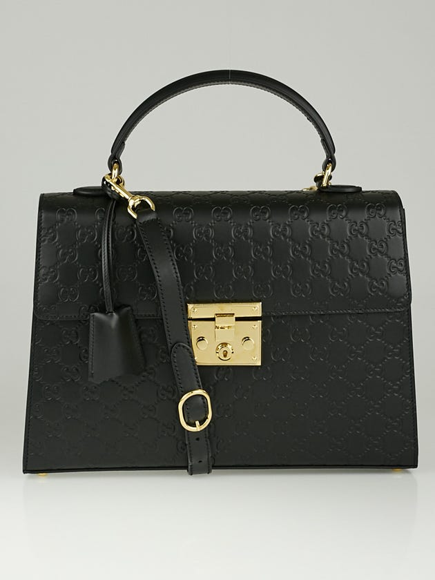 Gucci Black Guccissima Leather Signature Padlock Top Handle Bag