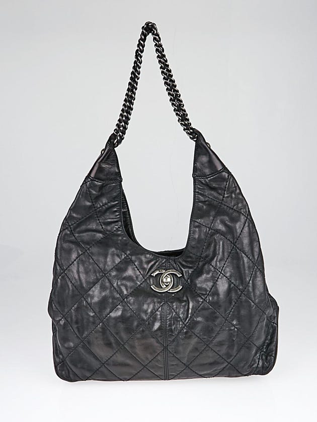 Chanel Black Quilted Distressed Leather Hobo Bag