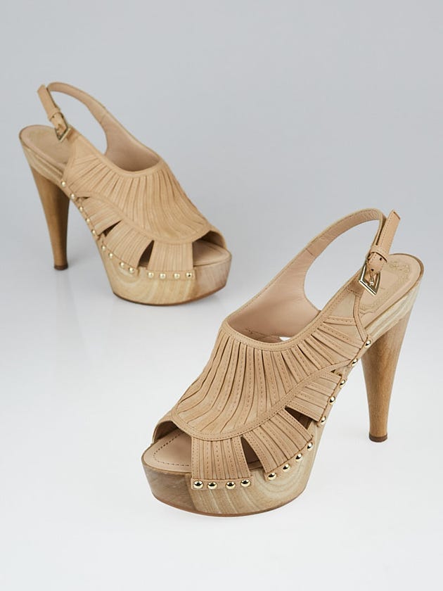 Christian Dior Nude Suede and Leather Wood Platform Temptation Sandals Size 39.5/40