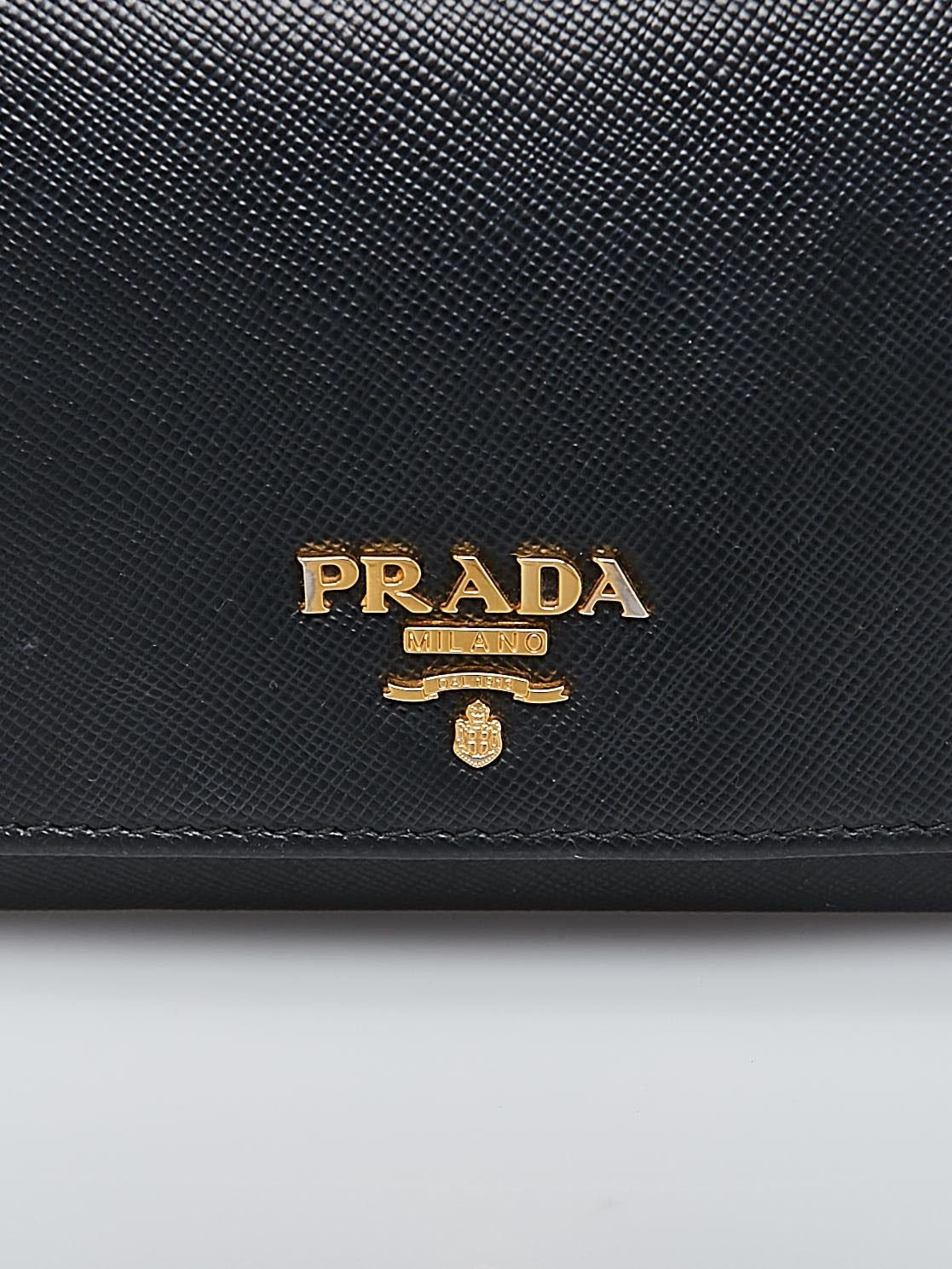 Prada Black Saffiano Metal Leather Wallet on Chain Clutch Bag 1M1290 -  Yoogi's Closet