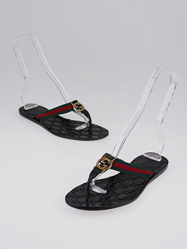 Gucci Vintage Web Interlocking G Flat Thong Sandals Size 8.5/39