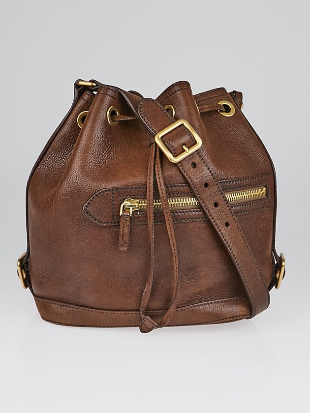 Prada Brown Textured Leather Drawstring Bucket Bag