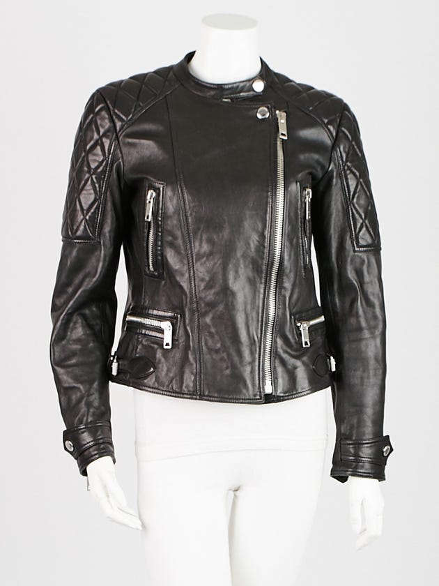 Burberry Brit Black Leather Biker Jacket Size 8