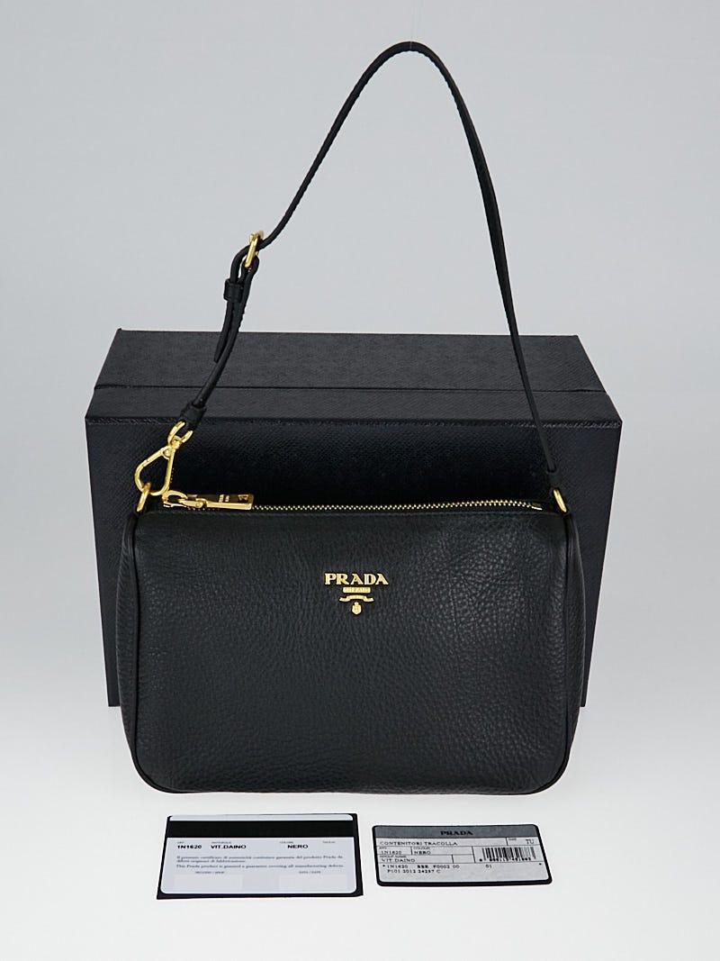 Prada Black Leather Vitello Daino Pochette Bag 1N1620 - Yoogi's Closet