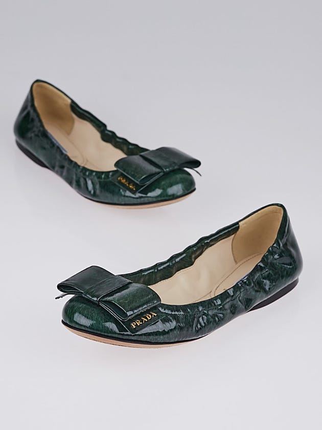Prada Green Patent Leather Elastic Ballet Bow Flats 5.5/36