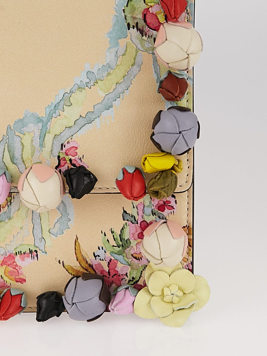 Fendi Yellow Multicolor Floral Print Leather Kan I Shoulder