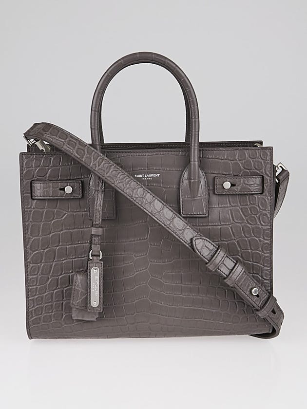 Yves Saint Laurent Grey Crocodile Embossed Leather Classic Nano Sac de Jour Bag