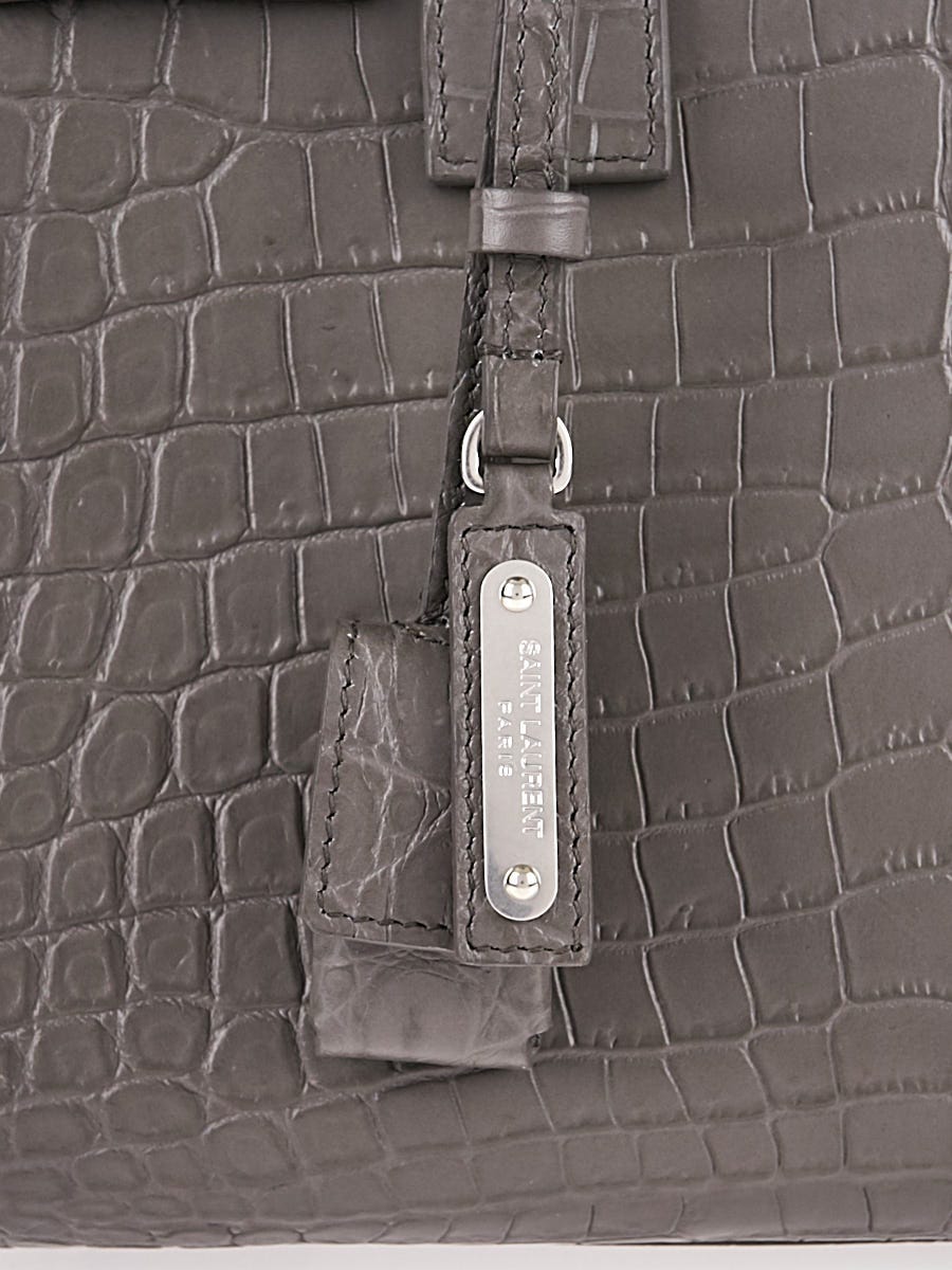 Yves Saint Laurent Grey Crocodile Embossed Leather Classic Nano
