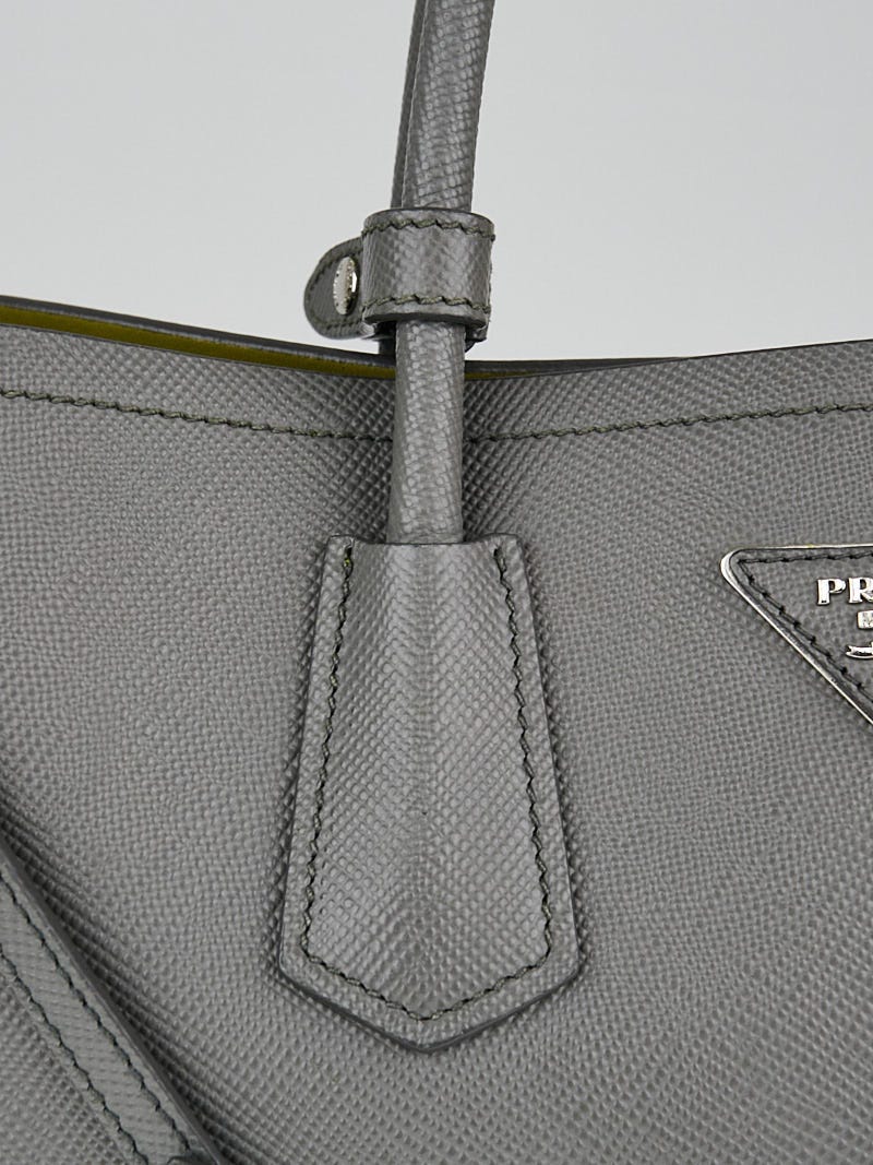 Prada grey Small Leather Saffiano Double Top-Handle Bag