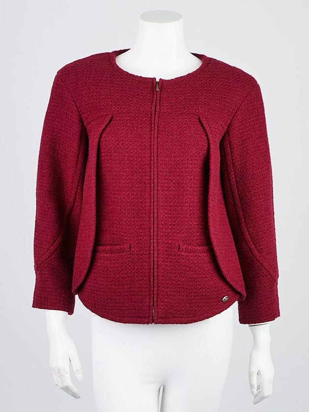 Chanel Burgundy Wool Tweed Zip Jacket Size 4/36