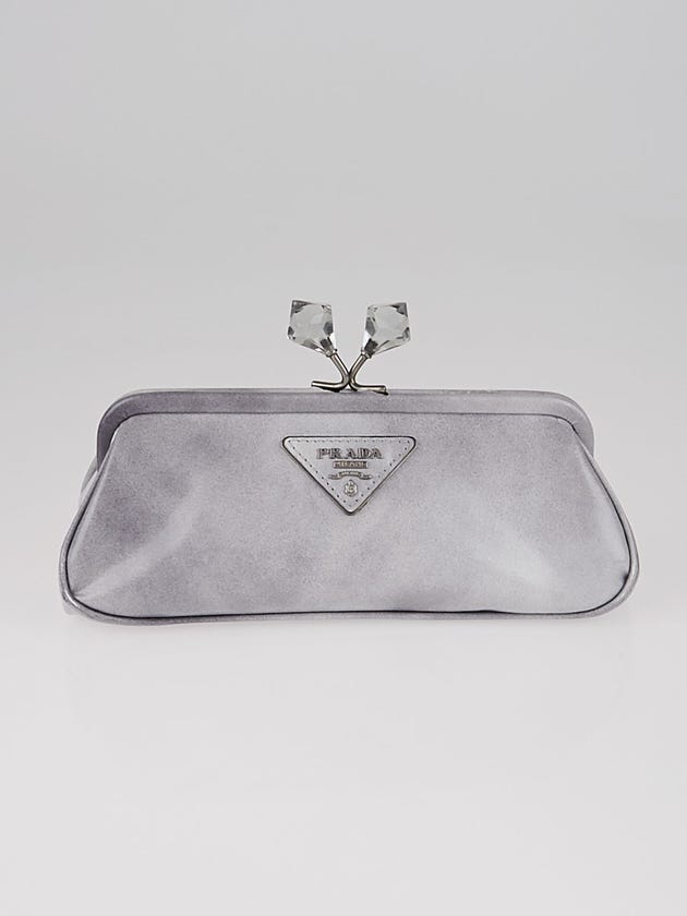 Prada Grigio Spazzolato Leather Kiss-Lock Mini Clutch Bag 1M1254
