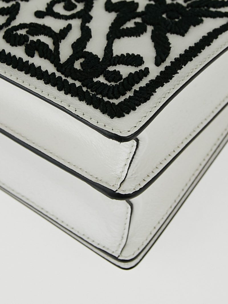 PRADA Calfskin Embroidered Cahier Bag White Black 204123