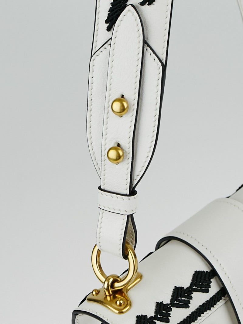 Prada Black/White Embroidered Leather Cahier Bag 1BD045 - Yoogi's
