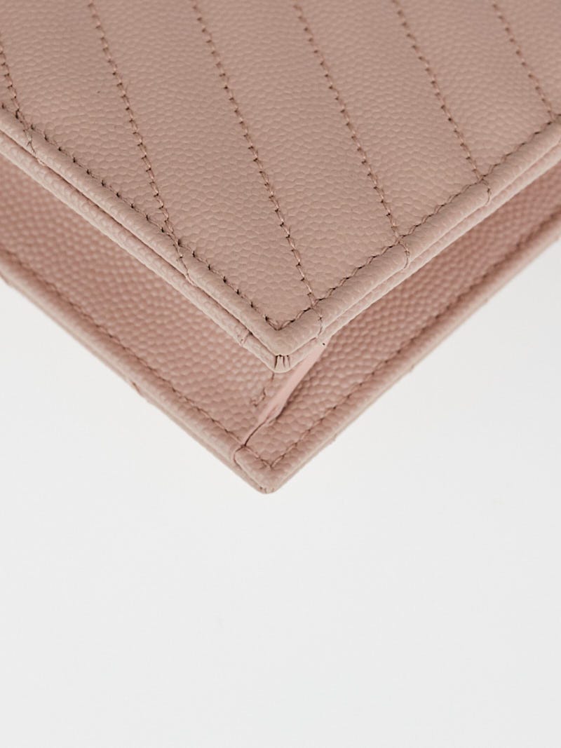 YSL Pink Chevron Quilted Leather Grain de Poudre Wallet on Chain  QTBJDP18PB012