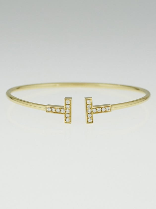 Tiffany & Co. 18k Gold and Diamonds T Wire Bracelet Size Medium