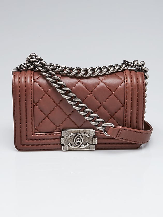 Chanel Brown Quilted Calfskin Leather Small Boy Bag