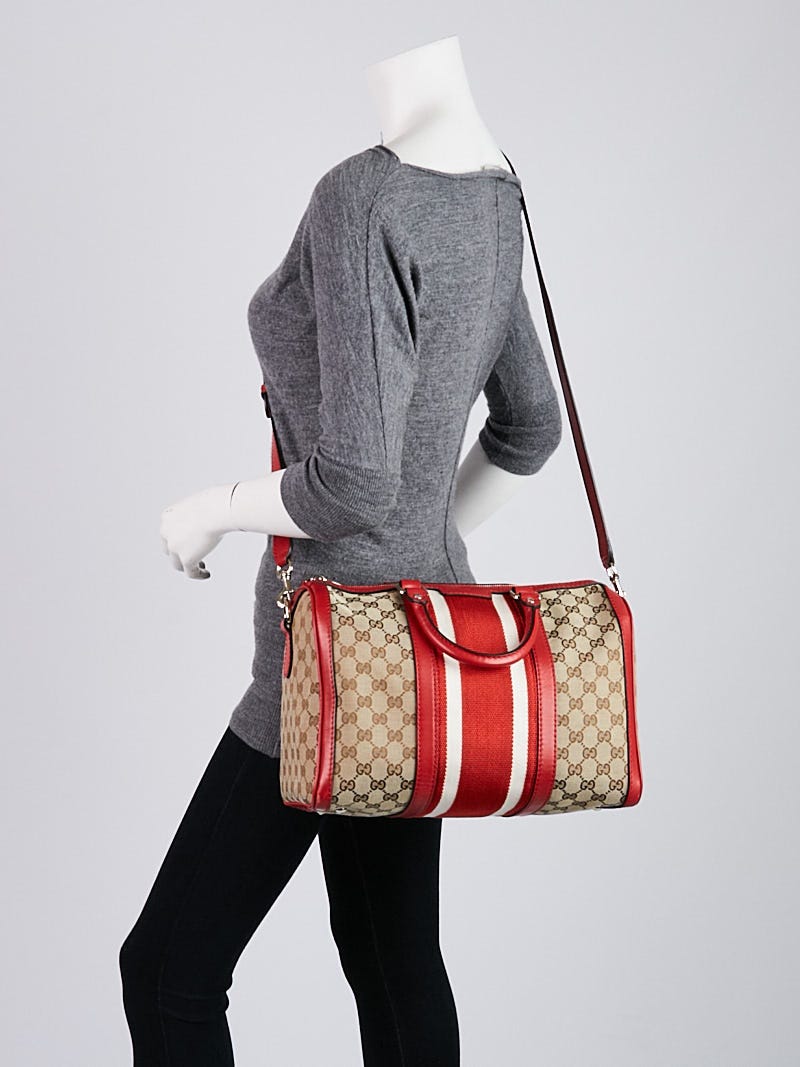Gucci Vintage Web Original GG Canvas Boston Bag Red is the most valued bag  integrating smart sophisticated style and well-know…