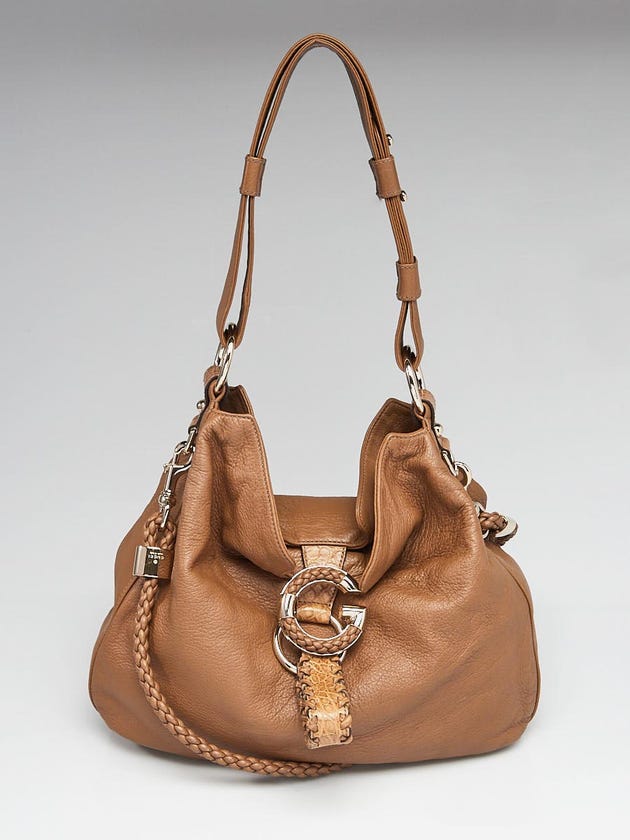 Gucci Brown Pebbled Leather Wave Large Hobo Bag
