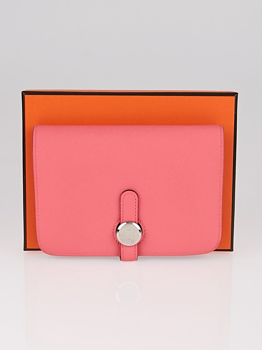 Hermes Rose Azalee Evercolor Leather Dogon Compact Wallet
