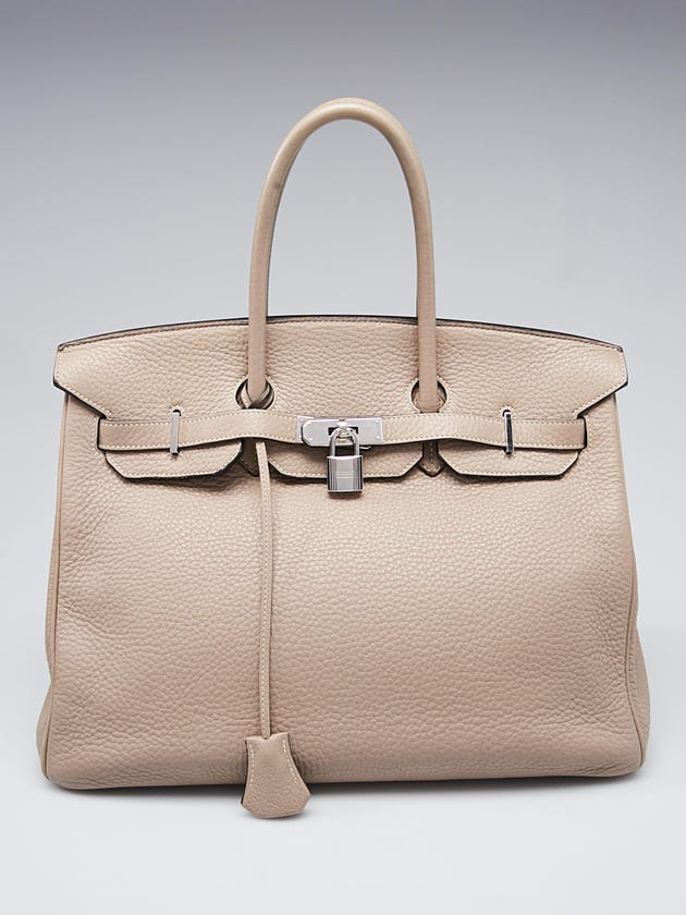 Hermes 35cm Gris Tourterelle Clemence Leather Palladium Plated Birkin Bag