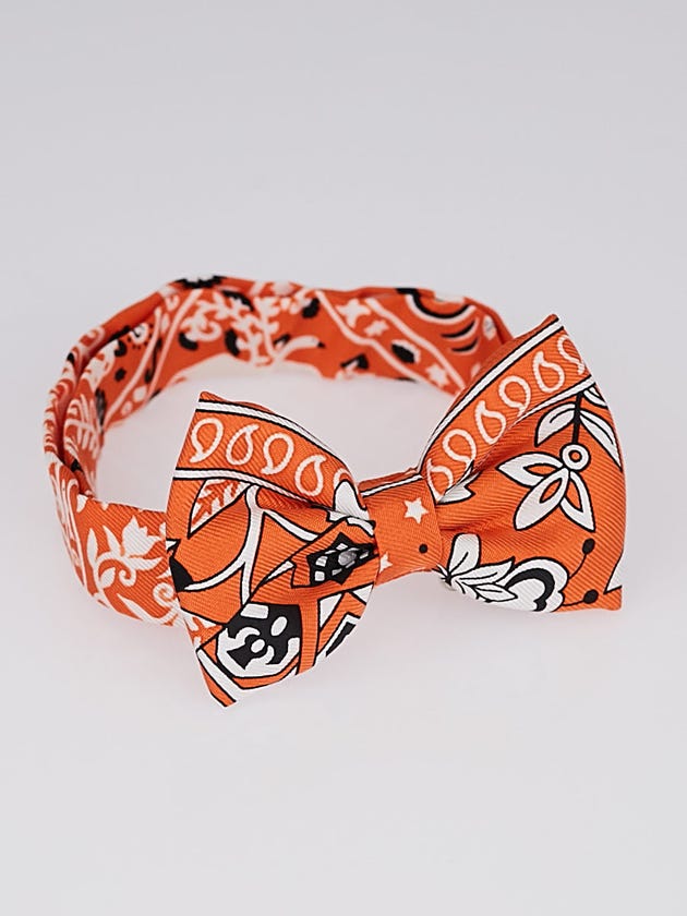 Hermes Orange Silk Flots, Fleurs Et Frontaux Small Bow Tie 