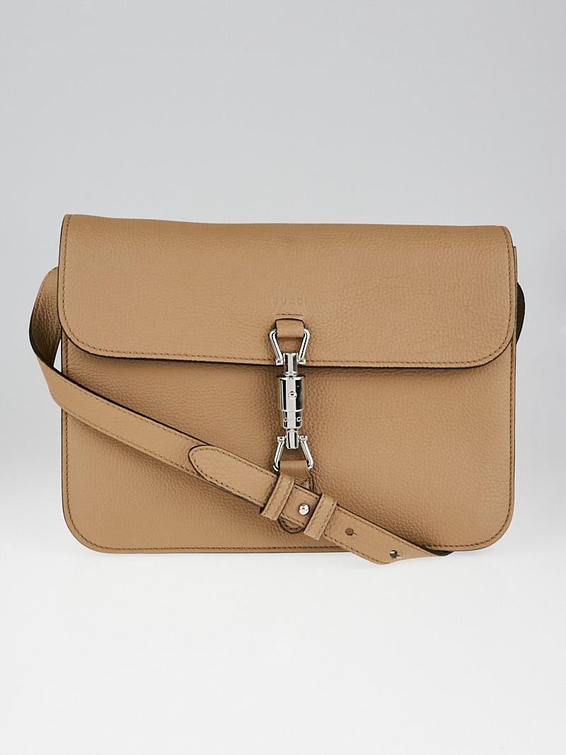 Gucci Beige Pebbled Leather Soft Jackie Flap Shoulder Bag