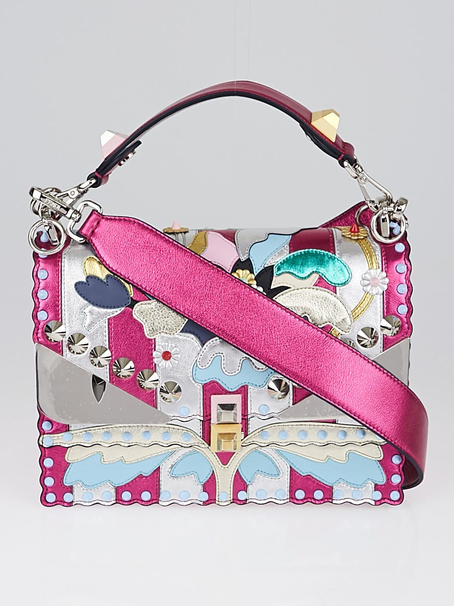 Fendi Pink Metallic Multicolor Leather Kan I Wonder Shoulder Bag 