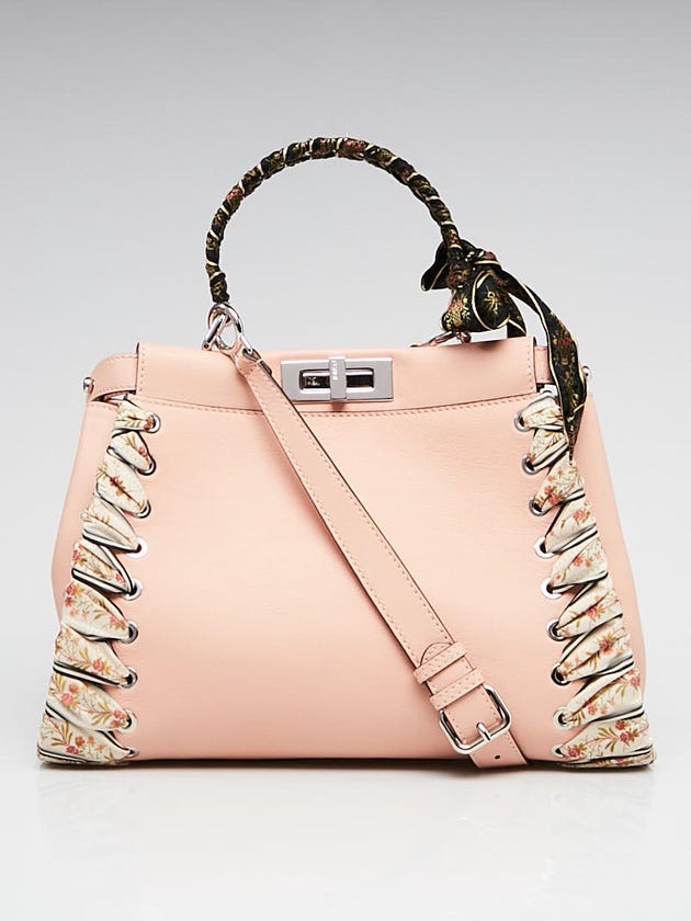 Fendi Baby Pink Leather and Ribbon Whipstitch Medium Peekaboo Bag 8BN290