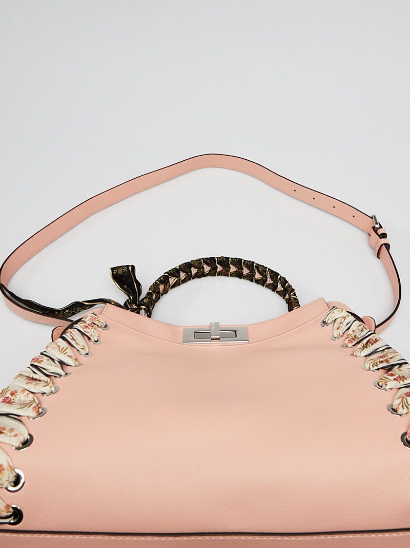 Fendi Baby Pink Leather and Ribbon Whipstitch Medium Peekaboo Bag