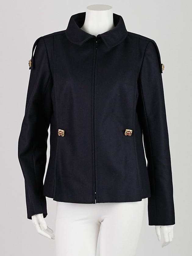 Chanel Navy Blue Wool/Cashmere Blend Gripoix Jacket Size 10/42