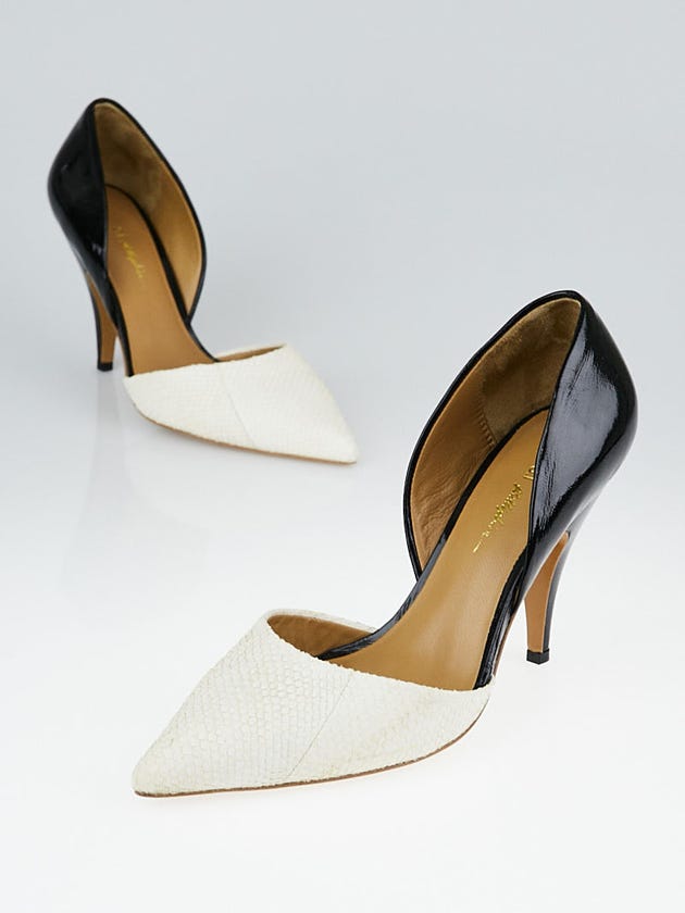 3.1 Phillip Lim White/Black Leather and Patent Leather d'Orsay Diamond Pumps size 6.5/37