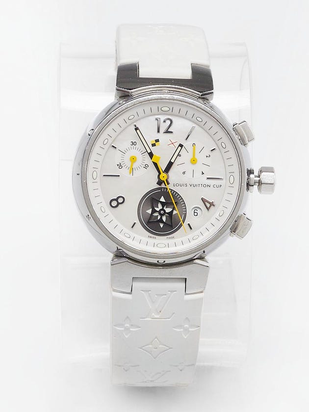 Louis Vuitton 34mm White Tambour Lovely Cup Flyback Chronograph Automatic Watch Q132C2