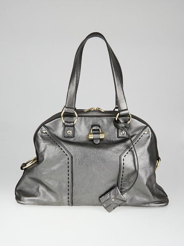 Yves Saint Laurent Gunmetal Metallic Leather Large Muse Bag