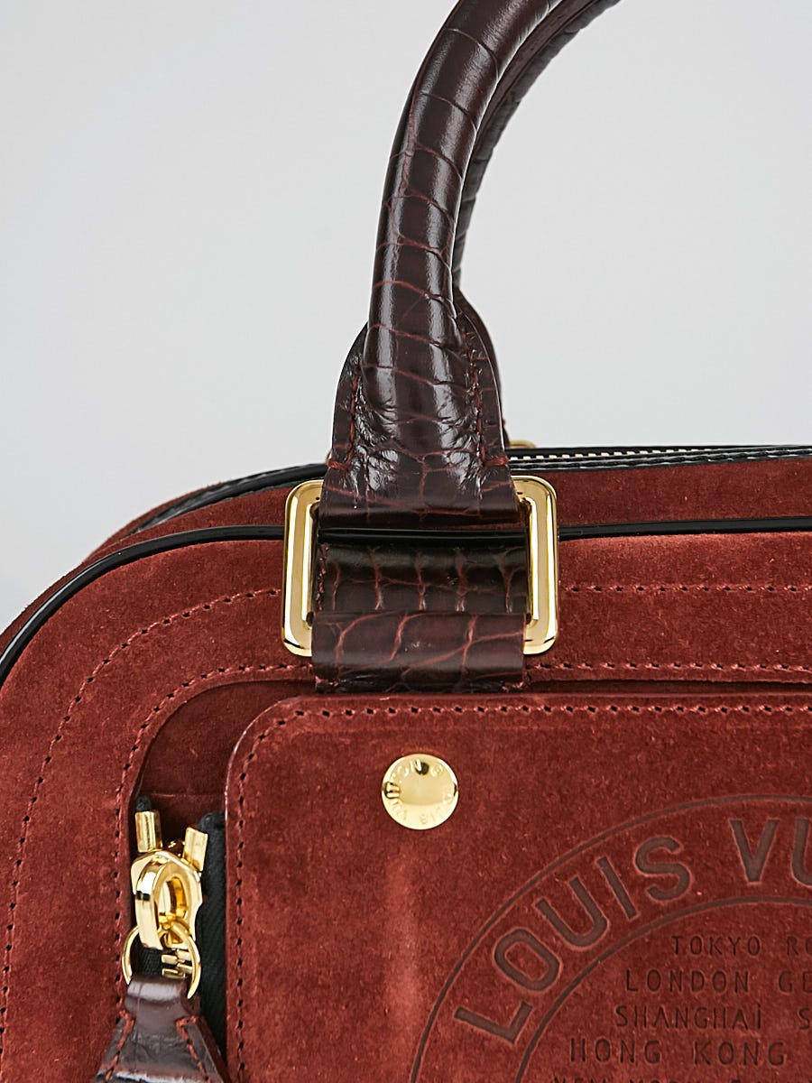 Louis Vuitton Havane Stamped Trunk Bowler Bag Suede GM Gray